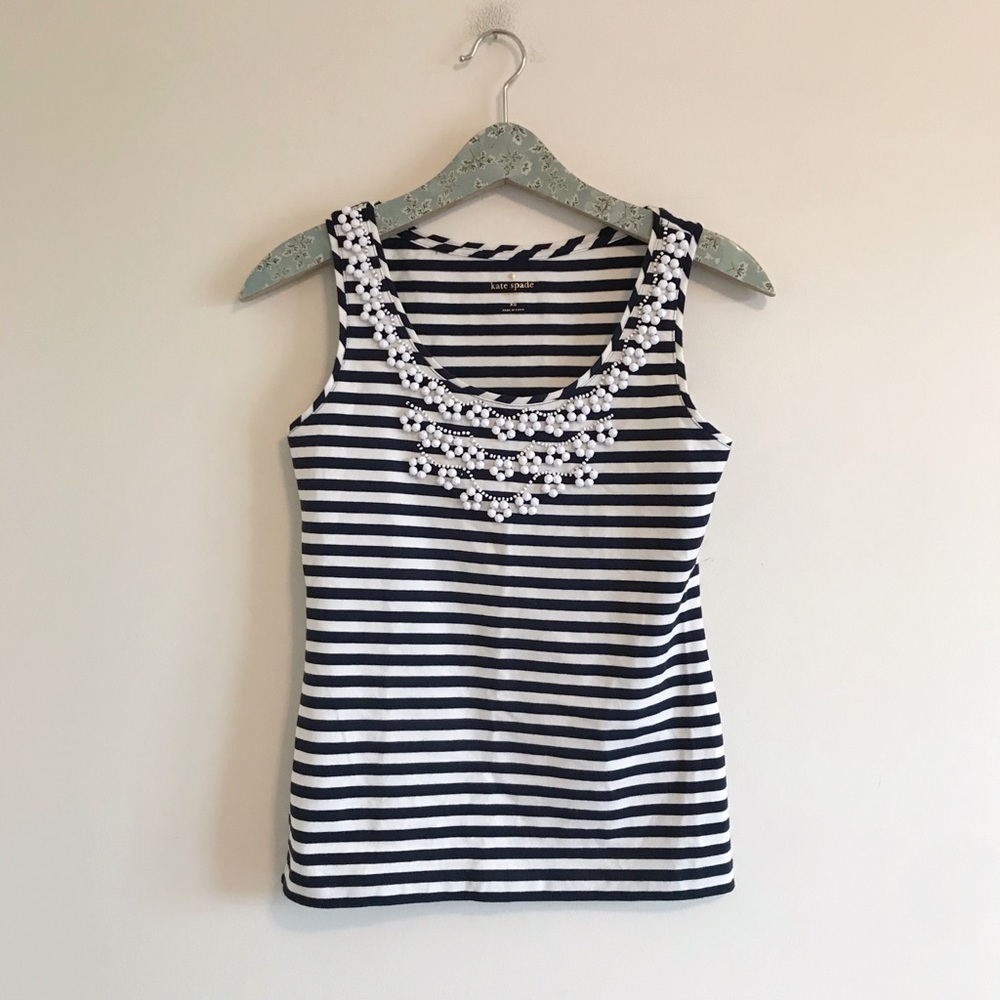 Kate Spade | Navy Stripe Bead Neck Tank